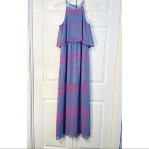 Gianni Bini Maxi Dress w/ Blue& Pink Aztec Pattern